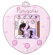 Size: 179x186 | Tagged: safe, artist:nekoremilia1, oc, oc:chia scarlet, species:pony, animated, chibi, commission, female, pixel art, solo, tamagotchi, vampire, your character here