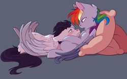 Size: 3700x2300 | Tagged: safe, artist:glitterstar2000, character:rainbow dash, character:soarin', species:pegasus, species:pony, ship:soarindash, comforting, female, fever, looking up, male, mare, pillow, red nosed, shipping, sick, stallion, straight