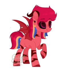 Size: 3000x3400 | Tagged: safe, artist:critterquitter, artist:nocturnal-moonlight, base used, oc, oc only, oc:flare winds, parent:flash sentry, parent:sunset shimmer, parents:flashimmer, species:demon pony, species:pony, bat wings, black sclera, blank flank, colored sclera, demon, ear piercing, earring, eyebrow piercing, female, heart eyes, horns, jewelry, lip piercing, mare, multicolored hair, offspring, original species, piercing, raised hoof, signature, simple background, solo, tattoo, transparent background, watermark, wingding eyes, wings