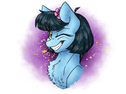 Size: 2048x1536 | Tagged: safe, artist:melonseed11, oc, oc:meadow lark, species:earth pony, species:pony, bust, female, mare, one eye closed, portrait, wink