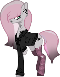 Size: 653x836 | Tagged: safe, artist:chaoscy, artist:nocturnal-moonlight, base used, oc, oc only, oc:faded shine, parent:cheerilee, parent:marble pie, parents:marbilee, species:earth pony, species:pony, icey-verse, clothing, ear piercing, earring, female, goth, hoodie, jewelry, lip piercing, magical lesbian spawn, mare, nose piercing, nose ring, offspring, piercing, raised hoof, simple background, socks, solo, stockings, tattoo, thigh highs, torn clothes, transparent background