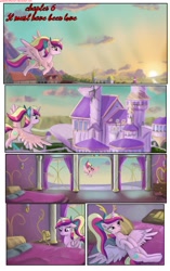 Size: 1950x3102 | Tagged: safe, artist:greenbrothersart, character:princess cadance, species:alicorn, species:pony, comic:love is magic, balcony, bed, canterlot castle, comic, female, flying, on back, sad, saddle bag, solo, teen princess cadance, teenager