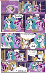Size: 1950x3102 | Tagged: safe, artist:greenbrothersart, character:prince blueblood, character:princess cadance, character:princess celestia, species:alicorn, species:pony, species:unicorn, comic:love is magic, angry, bread, comic, crying, female, food, jam, male, mare, night, peanut butter, present, teary eyes, teen princess cadance, teenager, toast