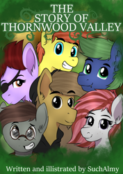 Size: 558x790 | Tagged: safe, artist:almond evergrow, oc, oc:almond evergrow, species:pony, fanfic:story of thornwood valley, book cover, cover, fanfic art