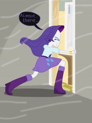 Size: 2048x2732 | Tagged: safe, artist:justsomepainter11, character:rarity, comic:rarity's rest problem, my little pony:equestria girls, boots, bracelet, clothing, dialogue, female, jewelry, shoes, skirt, solo, sucking, vacuum