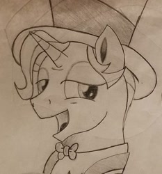 Size: 863x926 | Tagged: safe, artist:polar_storm, character:jack pot, species:pony, species:unicorn, episode:grannies gone wild, g4, my little pony: friendship is magic, black and white, bow tie, clothing, grayscale, hat, male, monochrome, simple background, solo, stallion, transparent background