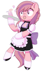 Size: 1369x1898 | Tagged: safe, artist:wavecipher, oc, oc only, oc:sweet haze, species:pony, clothing, clumsy, cocktail, cocktail glass, crossdressing, cute, maid, male, simple background, transparent background, tray