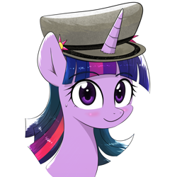 Size: 1650x1650 | Tagged: safe, artist:yinglongfujun, character:twilight sparkle, species:pony, species:unicorn, cap, clothing, female, hat, horn, horn impalement, simple background, solo, transparent background