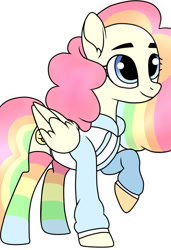 Size: 740x1079 | Tagged: safe, artist:missxxfofa123, artist:nocturnal-moonlight, base used, oc, oc only, oc:cheery candy, species:pegasus, species:pony, clothing, female, hoodie, mare, multicolored hair, rainbow hair, rainbow socks, raised hoof, simple background, socks, solo, striped socks, white background