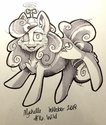 Size: 1746x2048 | Tagged: safe, artist:mychelle, character:screwball, species:pony, inktober, female, inktober 2019, monochrome, solo, traditional art
