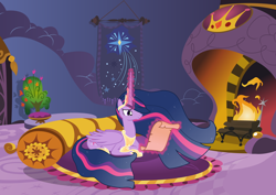 Size: 8192x5792 | Tagged: safe, artist:thatguy1945, character:twilight sparkle, character:twilight sparkle (alicorn), species:alicorn, species:pony, episode:the last problem, g4, my little pony: friendship is magic, spoiler:s09, .ai available, absurd resolution, chimney, dear princess twilight, end of ponies, female, fireplace, happy birthday mlp:fim, magic, mlp fim's ninth anniversary, older, older twilight, princess twilight 2.0, scroll, solo, telekinesis, vector