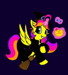 Size: 1080x1197 | Tagged: safe, artist:fireworks sea, oc, oc only, oc:star orchid, species:alicorn, species:pony, alicorn oc, clothing, cosplay, costume, halloween, hat, holiday, solo, witch, witch hat
