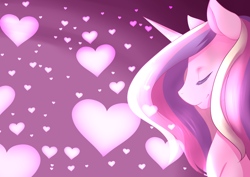 Size: 900x637 | Tagged: safe, artist:mylittlesheepy, character:princess cadance, species:alicorn, species:pony, bust, eyes closed, female, heart, mare, profile, smiling, solo