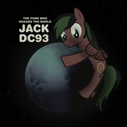 Size: 1146x1146 | Tagged: safe, artist:buckweiser, oc, oc:jackdc93, species:pony, hug, male, moon, pony bigger than a planet, space, stallion, tangible heavenly object
