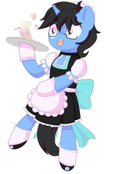 Size: 1369x1898 | Tagged: safe, artist:wavecipher, oc, oc only, oc:tinker doo, species:pony, species:unicorn, clothing, clumsy, crossdressing, glasses, maid, male, solo, ych result