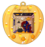 Size: 193x203 | Tagged: safe, artist:nekoremilia1, oc, oc only, oc:night coder, species:pegasus, species:pony, animated, blinking, brewing, cauldron, clock, cute, female, gif, halloween, holiday, jack-o-lantern, mare, pixel art, ponygochi, pumpkin, solo, tamagotchi, toy, wings, ych result