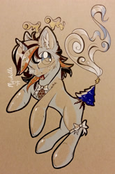 Size: 1979x3007 | Tagged: safe, artist:mychelle, oc, oc:seaside woods, female, one eye closed, original species, scented pony, solo, tongue out, traditional art, wink