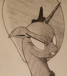 Size: 1511x1697 | Tagged: safe, artist:polar_storm, character:princess luna, species:alicorn, species:pony, episode:luna eclipsed, g4, my little pony: friendship is magic, angry, female, mare, monochrome, simple background, sketch, solo, traditional art, white background