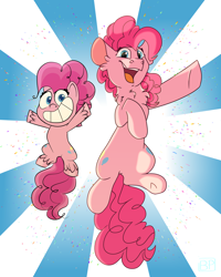Size: 2000x2500 | Tagged: safe, artist:glitterstar2000, character:pinkie pie, species:earth pony, species:pony, my little pony:pony life, chest fluff, duality, ear fluff, eyes closed, female, generational ponidox, looking at you, mare, open mouth, ponidox, self ponidox, smiling, unshorn fetlocks