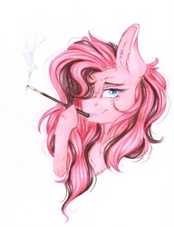 Size: 784x1020 | Tagged: safe, artist:scootiegp, oc, oc only, oc:scarlett blade, species:pegasus, species:pony, bust, cigarette, cigarette holder, commission, female, mare, portrait, smoking, solo, traditional art