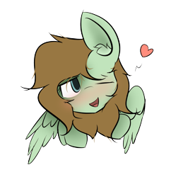 Size: 1903x1907 | Tagged: safe, artist:lofis, oc, oc:mint chocolate, species:pegasus, species:pony, blushing, female, flirting, fluffy, mare, one eye closed, simple background, solo, transparent background, wink