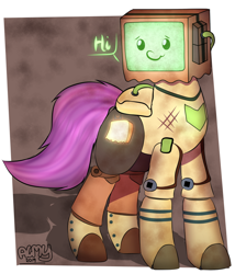 Size: 684x800 | Tagged: safe, artist:almond evergrow, oc, oc only, oc:paper bag, species:earth pony, species:pony, artificial intelligence, hello, hi, paper, robot, robot pony