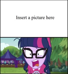 Size: 858x931 | Tagged: safe, artist:starman1999, edit, screencap, character:twilight sparkle, character:twilight sparkle (scitwi), species:eqg human, episode:the road less scheduled, g4, my little pony: equestria girls, my little pony:equestria girls, spoiler:choose your own ending (season 2), spoiler:eqg series (season 2), meme, meme template, shocked expression, template, the road less scheduled: fluttershy