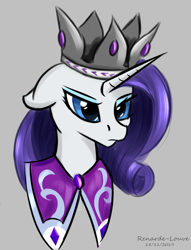 Size: 550x720 | Tagged: safe, artist:renarde-louve, character:rarity, species:pony, bust, crown, female, floppy ears, jewelry, princess platinum, regalia, serious, serious face, simple background, solo