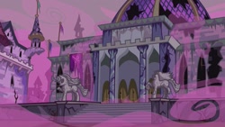 Size: 1191x671 | Tagged: safe, artist:cazra, fallout equestria, canterlot, castle, library, location, no characters, no pony, pink cloud (fo:e), ruins, ruins of canterlot, statue