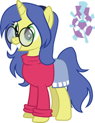 Size: 786x1017 | Tagged: safe, artist:duskthebatpack, oc, oc only, oc:logical leap, species:pony, species:unicorn, clothing, commission, cutie mark, female, glasses, hairband, mare, simple background, skirt, solo, sweater, transparent background