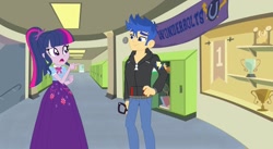 Size: 1024x562 | Tagged: safe, artist:starman1999, character:flash sentry, character:twilight sparkle, character:twilight sparkle (scitwi), species:eqg human, my little pony:equestria girls, clothing, long skirt, skirt
