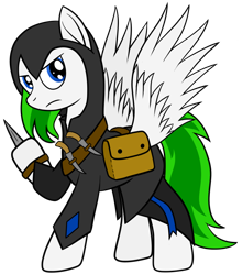 Size: 836x949 | Tagged: safe, artist:cloudy95, oc, oc:crystal cloud, species:pegasus, species:pony, assassin's creed, clothing, cosplay, costume, knife, saddle bag, solo