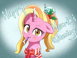 Size: 4000x3000 | Tagged: safe, artist:yinglongfujun, character:luster dawn, species:pony, species:unicorn, episode:the last problem, g4, my little pony: friendship is magic, bow, christmas, clothing, crayon, female, glue, hearth's warming, holiday, holly, scarf, solo