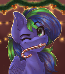 Size: 1530x1734 | Tagged: safe, artist:falafeljake, oc, oc only, oc:felicity stars, species:pegasus, species:pony, candy, candy cane, commission, cute, female, food, mare, solo