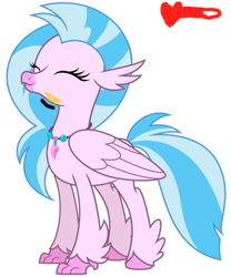 Size: 470x566 | Tagged: safe, artist:thatguy1945, editor:silverstreamfan999, character:silverstream, species:hippogriff, cute, diastreamies, eyes closed, female, interactive, rubbing, simple background, smiling, solo, touching, touching face, wat, white background