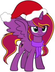 Size: 1214x1575 | Tagged: safe, artist:diamond-chiva, oc, oc:diamond-chi, species:alicorn, species:pony, alicorn oc, christmas, clothing, female, hat, holiday, mare, santa hat, scarf, simple background, solo, transparent background