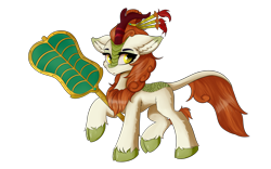 Size: 1920x1200 | Tagged: safe, artist:lunar froxy, character:autumn blaze, species:kirin, crossover, fan, female, looking back, quadrupedal, simple background, solo, sun wukong, transparent background, war fan