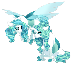 Size: 2500x2300 | Tagged: safe, artist:gigason, oc, oc only, parent:queen chrysalis, parent:shining armor, parents:shining chrysalis, species:changepony, species:pony, cute, cute little fangs, duo, fangs, female, flying, hybrid, interspecies offspring, mare, offspring, siblings, simple background, sisters, sitting, transparent background, twin sisters, twins