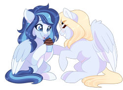 Size: 2500x1841 | Tagged: safe, artist:gigason, oc, oc only, oc:azure, oc:daydream, species:pegasus, species:pony, cupcake, female, food, mare, simple background, transparent background