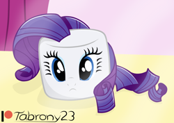 Size: 1048x743 | Tagged: safe, artist:tabrony23, character:rarity, cute, dawwww, food, inanimate tf, marshmallow, patreon, patreon logo, raribetes, rarity is a marshmallow, solo, transformation