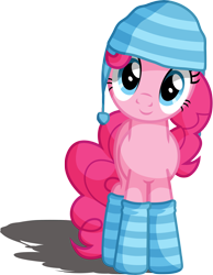 Size: 3421x4400 | Tagged: safe, artist:austiniousi, character:pinkie pie, absurd resolution, beanie, clothing, cute, female, hat, looking at you, simple background, socks, solo, striped socks, transparent background, vector