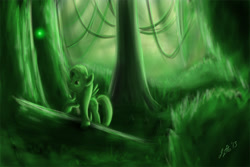 Size: 1100x733 | Tagged: safe, artist:zigword, character:fluttershy, species:pegasus, species:pony, female, forest, forest spirit, log, mare, solo, tree