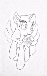 Size: 1815x2918 | Tagged: safe, artist:fireworks sea, character:twilight sparkle, character:twilight sparkle (alicorn), species:alicorn, species:pony, ear fluff, female, lineart, mare, monochrome, mouth hold, solo, traditional art