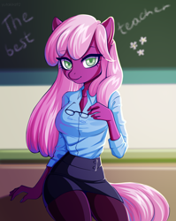 Size: 3000x3760 | Tagged: safe, artist:yutakira92, character:cheerilee, species:anthro, species:earth pony, species:pony, beautiful, big breasts, breasts, cell shaded, cheeribetes, clothing, colored pupils, cute, female, glasses, high res, mare, miniskirt, pantyhose, school, shirt, skirt, solo, teacher, thighs
