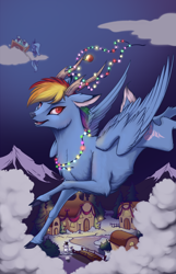 Size: 880x1364 | Tagged: safe, artist:28gooddays, character:princess luna, character:rainbow dash, species:alicorn, species:deer, species:pony, species:reindeer, deerified, female, horns, new year, rainbow deer, reindeer dash, reindeerified, snowpony, solo, species swap