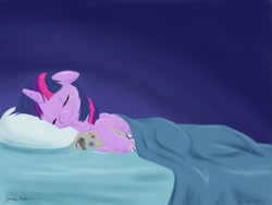 Size: 1920x1440 | Tagged: safe, artist:rockhoppr3, character:smarty pants, character:twilight sparkle, character:twilight sparkle (alicorn), species:alicorn, species:pony, bed, blanket, crying, female, floppy ears, messy mane, pillow, sad, solo, wavy mouth