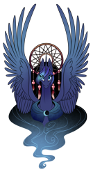 Size: 1230x2300 | Tagged: safe, artist:28gooddays, character:princess luna, species:alicorn, species:pony, bust, dreamcatcher, female, mare, portrait, simple background, solo, spread wings, transparent background, wings