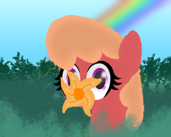 Size: 1500x1200 | Tagged: safe, artist:dinkyuniverse, species:pegasus, species:pony, bush, eye reflection, female, flower, garden, lily (flower), mare, rainbow, reflection, smell, so many wonders, stylized, tiger lily, wide eyes