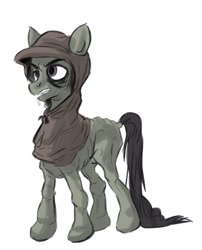 Size: 475x587 | Tagged: safe, artist:sinsigat, oc, oc only, species:earth pony, species:pony, blank flank, clothing, hood, male, malnourished, medieval, simple background, stallion, white background