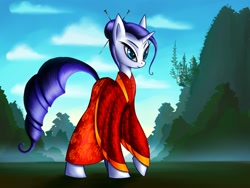 Size: 1600x1200 | Tagged: safe, artist:asimos, character:rarity, alternate hairstyle, canterlot, china, chopsticks in hair, female, hanfu, solo